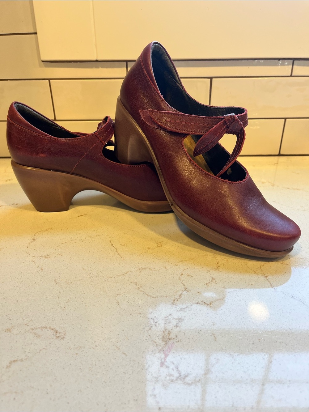 Naot Wine Mary Jane Block Heel Pumps